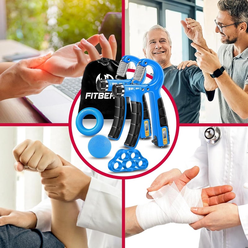 FitBeast Hand Grip Strengthener Workout Kit (5 Pack), 2 Forearm Grip Adjustable Resistance Hand Gripper, Finger Stretcher, Grip Ring & Stress Relief Grip Ball for Athletes - Image 5